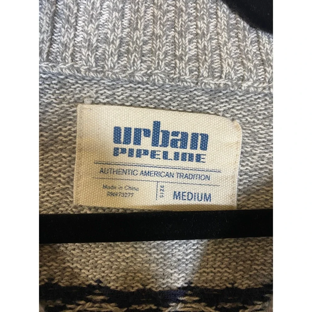 Urban Pipeline Nordic Quarter Zip Sweater Gray Fair Isle Cotton‎ Blend Medium